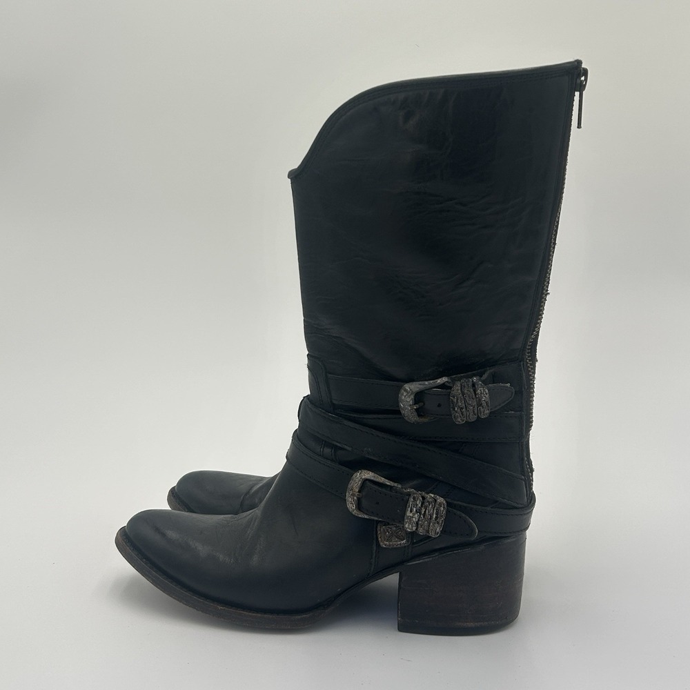 Freebird by Steven Pikes Size 8 Wrap Strap Riding Western Leather Boots Black - Picture 3 of 12